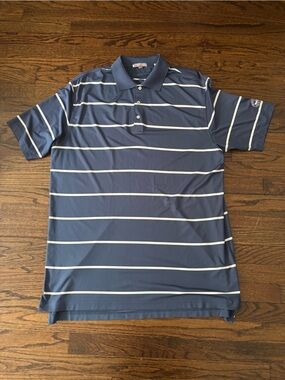 Peter Millar Wynstone Golf Club Navy Blue Stripe‎ Summer Comfort Golf Polo XL
